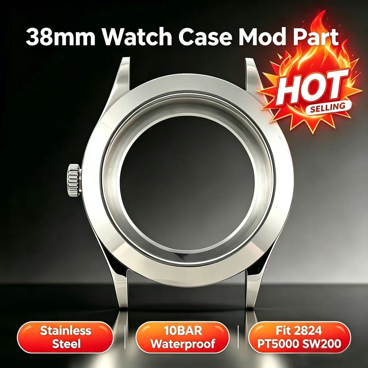 Watch Crystal Replacement - 38mm roestvrijstalen horlogekast saffierglas 10BAR waterdicht