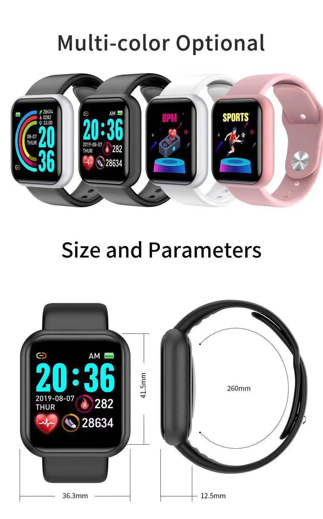 Watch Smart Y68 - D20 Pro Smartwatch voor Heren Y68
