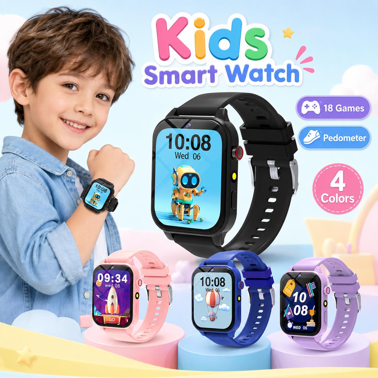 Smartwatch Digital Watches For Girls - Slimme horloge-spellen voor kinderen, 18 puzzelspellen,