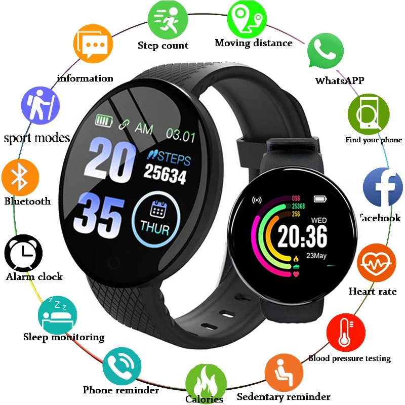 Watch Smart Y68 - D18 Smart Watch Hartslagmeter Heren Dames