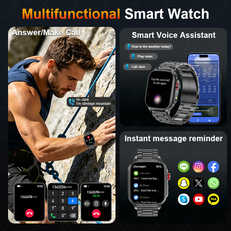 LUIK Nieuwe 1400mAh Grote Batt - Smartwatch Military Watches For Men recensie en prijs